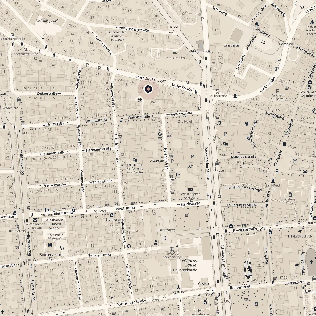 Karte der Umgebung der Emser Straße 12a in Wiesbaden
